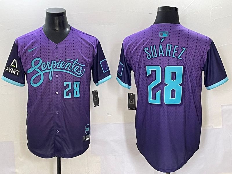 Men 2025 Arizona Diamondback #28 Suarez Purple Joint Name Nike MLB Jersey style 8